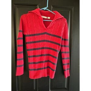 LizClaiborne Red V-neckline Long Sleeves Academia Festive Sweater Size M